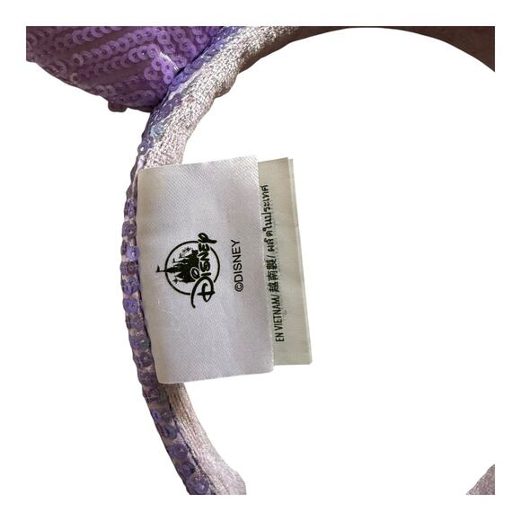 Disney Minnie Mickey Mouse EARS HEADBAND Lavender Iridescent Purple Sequin Bow - Picture 3 of 4